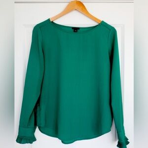 Bundle of 4 Ann Taylor blouses in Gray (S), Green (S), Red (M), and Cream (S).